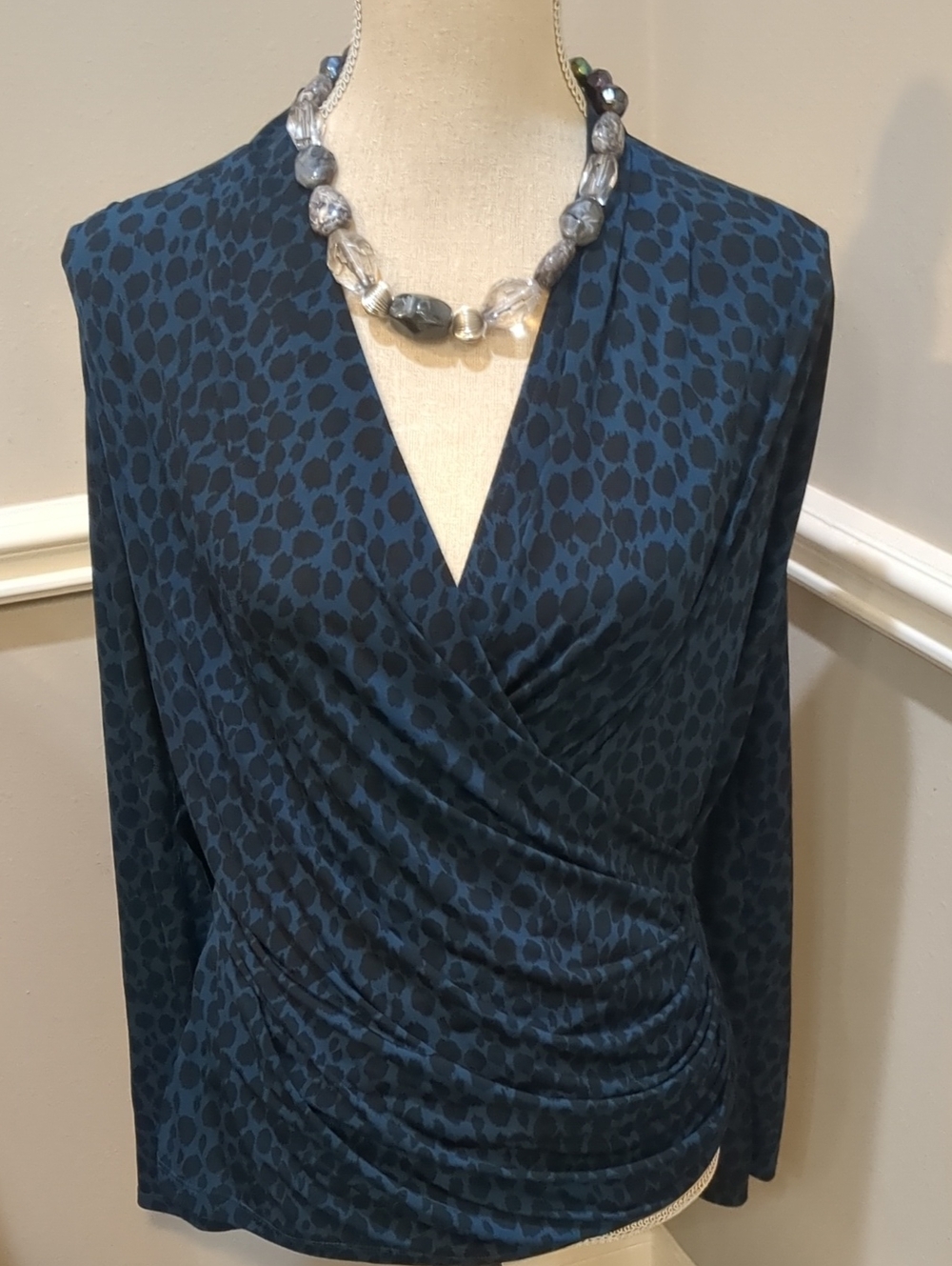 Ann Taylor Women's Navy Blue Printed Wrap Blouse